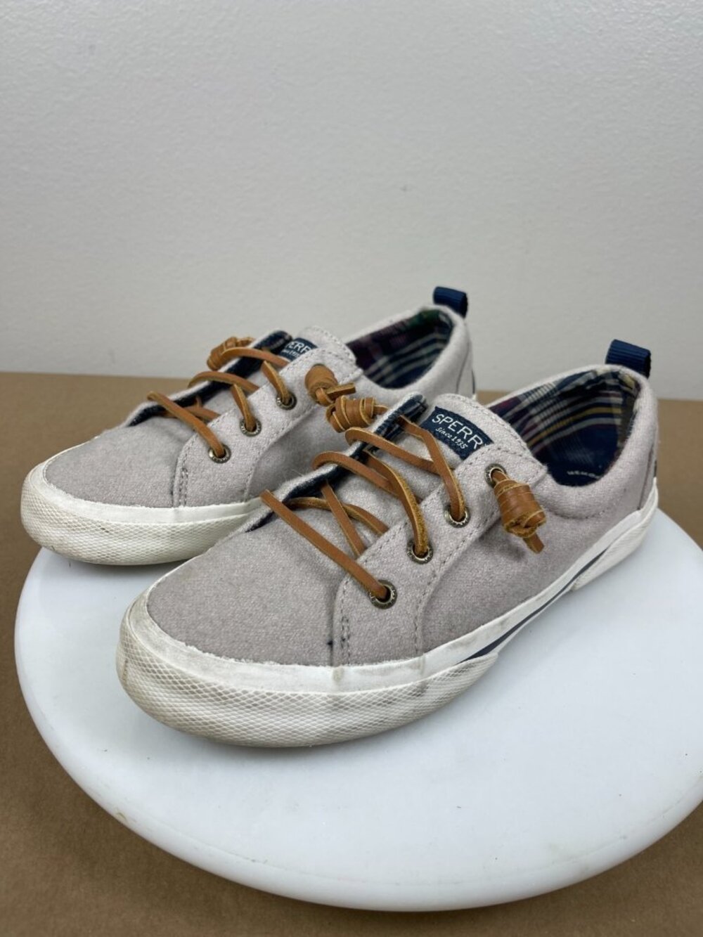 Sperry Wool Blend Lace Up Sneakers Women's 6.5M Gray Casual Shoes STS85745